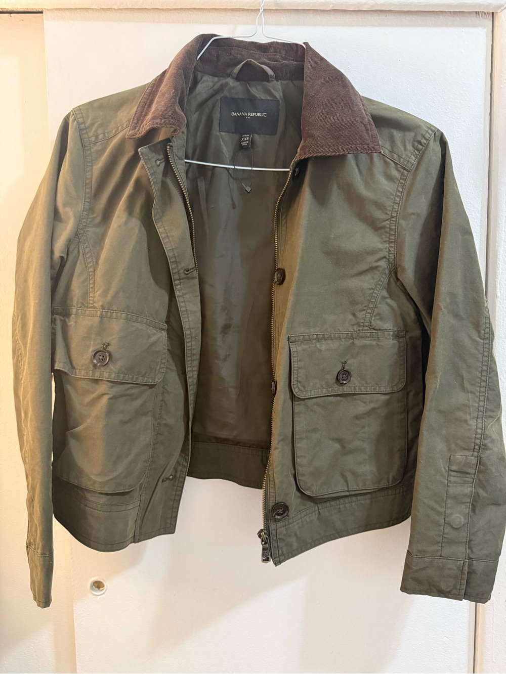Banana Republic Olive Green Field Jacket with Brown Corduroy Collar
